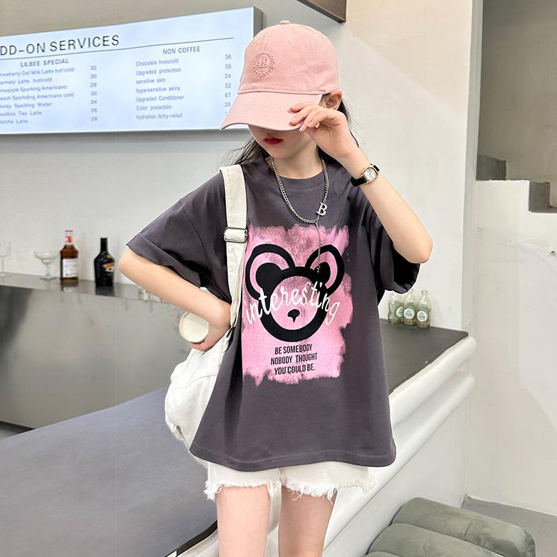 Trendy Summer Girls' Short-Sleeve T-shirt - Medium & Large Sizes