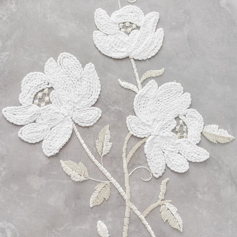 Elegant Floral Sheer Curtain - Pastoral Embroidery, Semi-Transparent with Delicate Flower Clusters, Rod Pocket Design for Bedroom & Living Room Decor