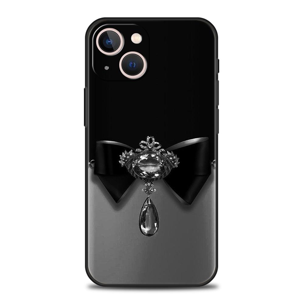 Phone Case Cover for iPhone 17 16 15 14 13 12 Pro Max 11 Pro Max 17AIR Plus Shockproof Soft TPU Black Bowknot Faux Pearl Painted