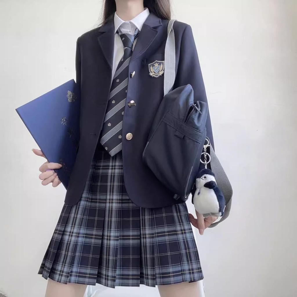 Authentic JK Style Women's School Uniform Set: Plaid Skirt & Jacket