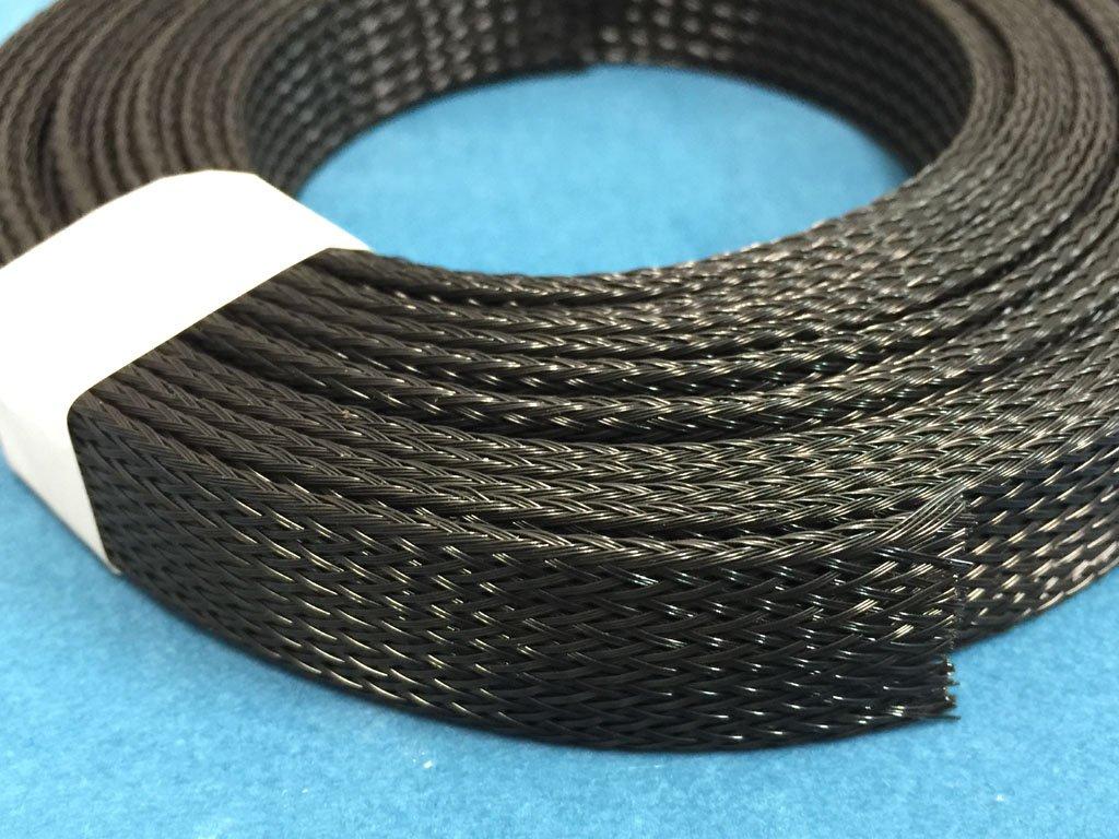 Polyester braided sleeve for cable covering, Inner diameter (normal): approx. 12mm - (expanded): approx. 33mm, Fold width: 22mm, 5m roll