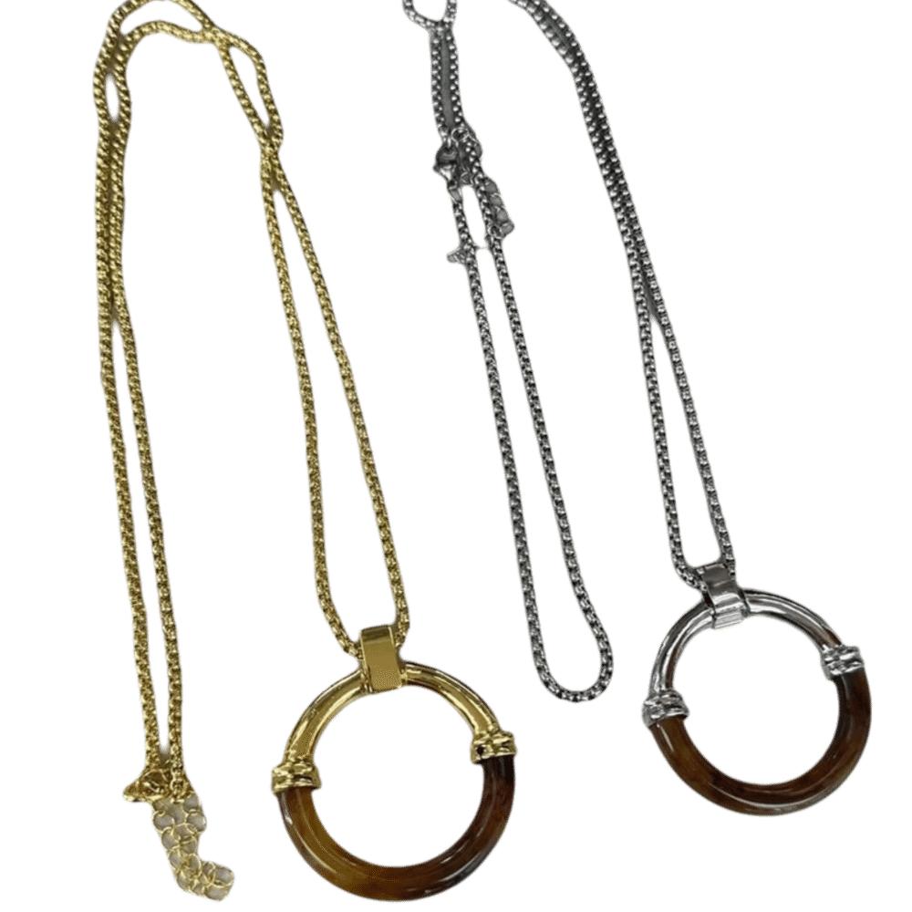 Splicing Amber Pendant Necklace Long Chain Minimalist Necklace Circle Pendant Necklace  Casual Wear