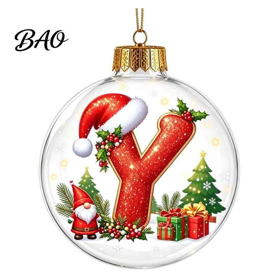 Festive Party Decor Accessories 26?Letter Acrylic Christmas Ball Ornament, 3D Crystal Style Alphabet Tree Ornaments Set Hanging Pendant, Xmas