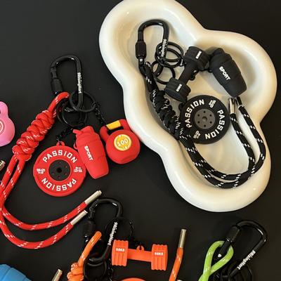 Fitness Keychain Weightlifting Fitness Equipment Charm with Keyring Weight Plate Dumbbell