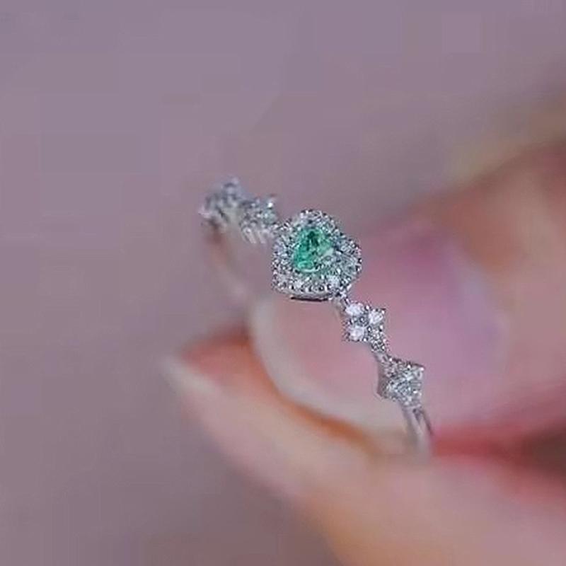 

Huitan Heart Green CZ Rings for Women Simple Elegant Female Finger Ring Wedding Party Temperament Love Jewelry Fancy Gift 8