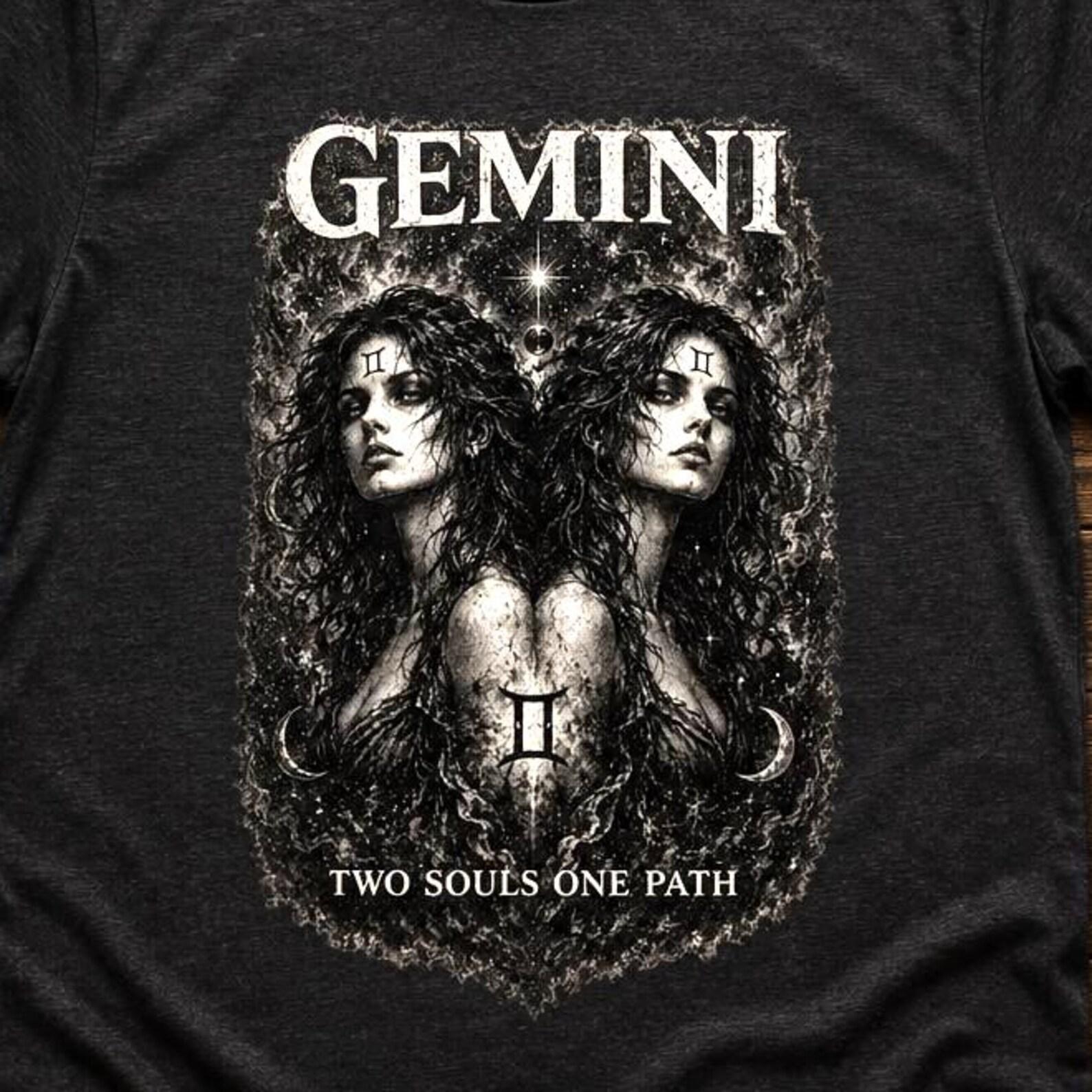 Gemini Zodiac Shirt, Gothic Astrology Tee | Dark Academia Horoscope T-Shirt, Celestial Twin Sign Apparel, Gemini Gift for Women Men M