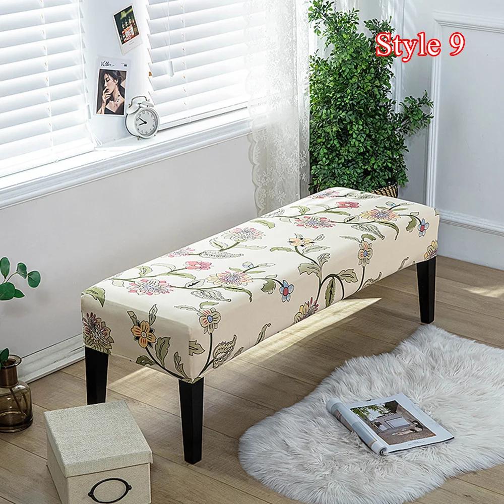 Geometric Bench Cover Stretch Spandex Piano Stool Cover Long Ottoman Cover Solid Color Changing Shoes Chair Slipcover Home Decor