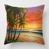 Sunset & Palm Tree Beach Pattern Double-Sided Printed Pillow Cover Short Plush Suitable Living Rooms Sofas Throw Cushion Cover