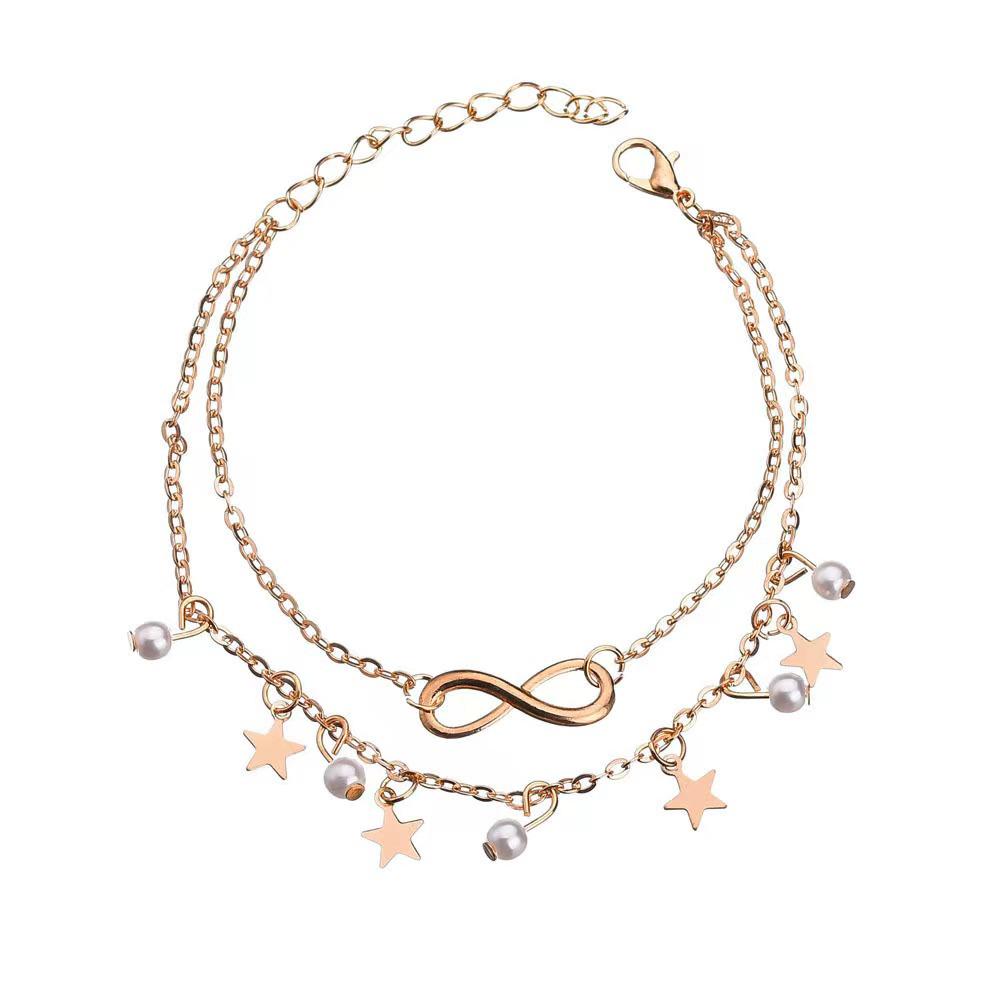Bohemian Retro Tassel & Pearl Double-Layer Star Anklet