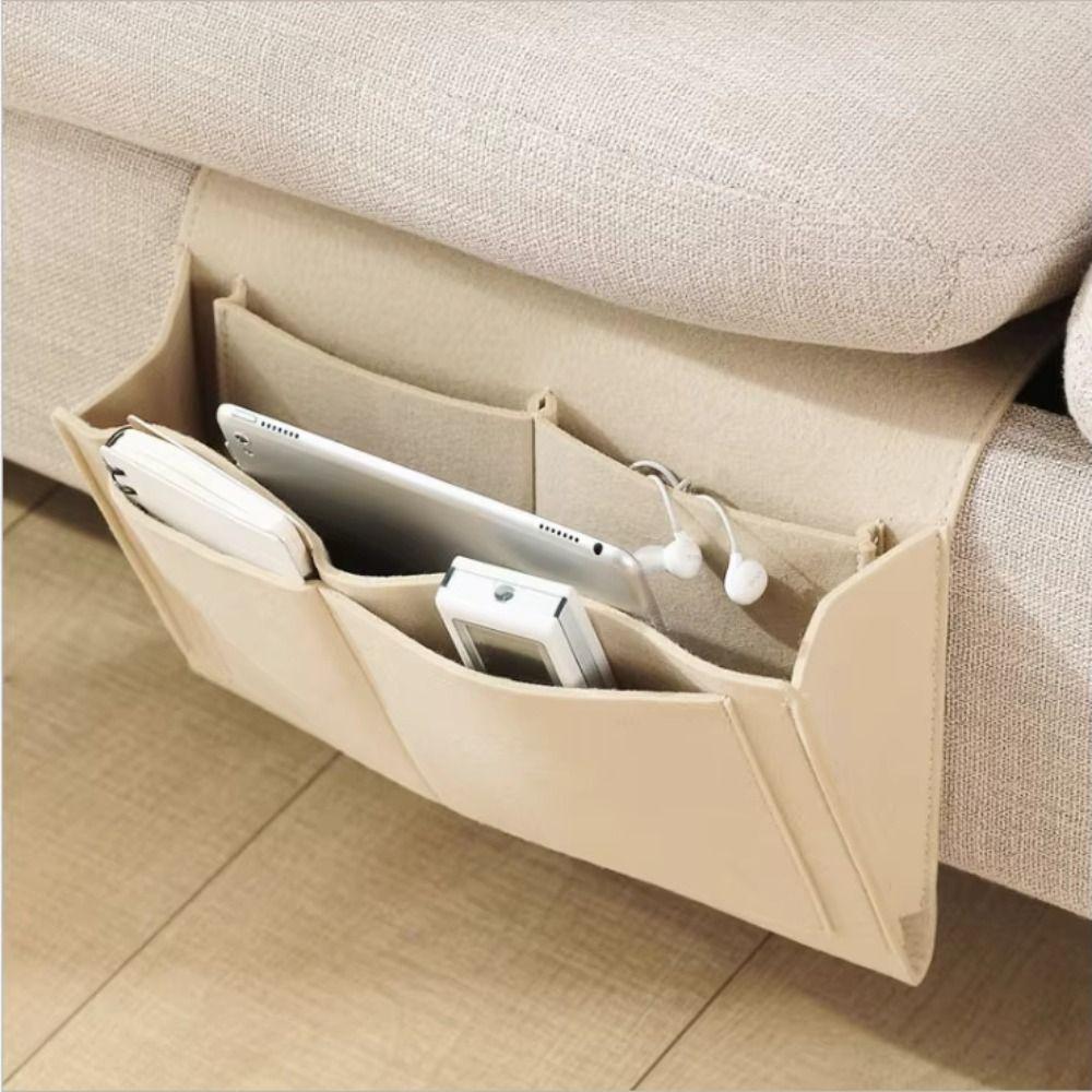 Large Capacity Felt Storage Bag Anti-slip with Pocket Bedside Hanging Bag Remote Holder