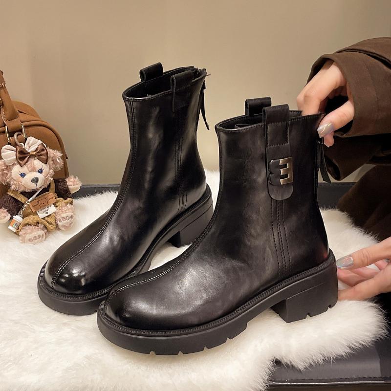 2025Neue Winter Damenstiefel Luxuriöse Lässige Lederstiefel Mode Hochhackige Stiefeletten für Damen Plüsch Warme Schneestiefel Botas Mujer