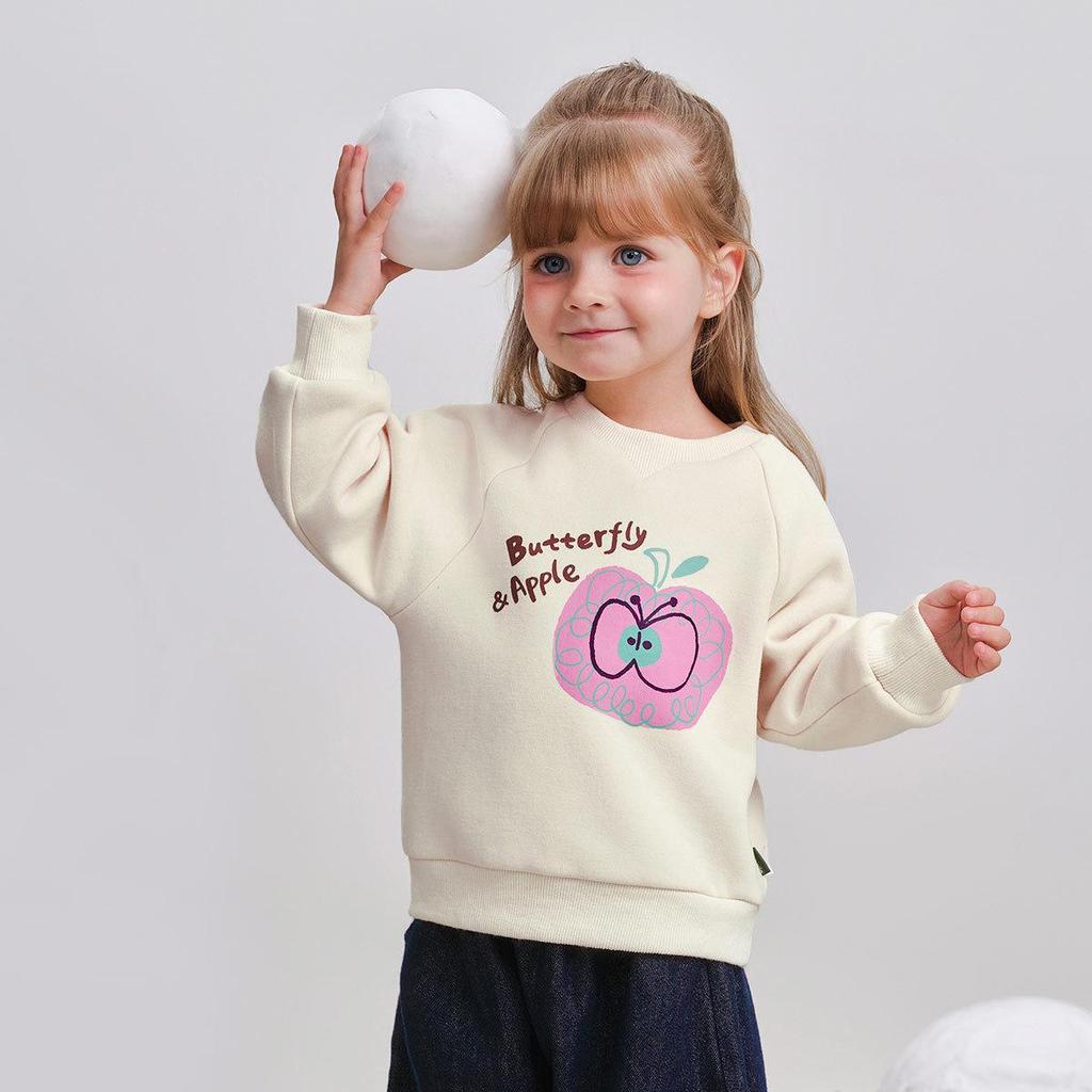 2025 Winter Kids' Fleece-Lined Cartoon Sweatshirt - Round Neck, Long Sleeve for Boys & Girls