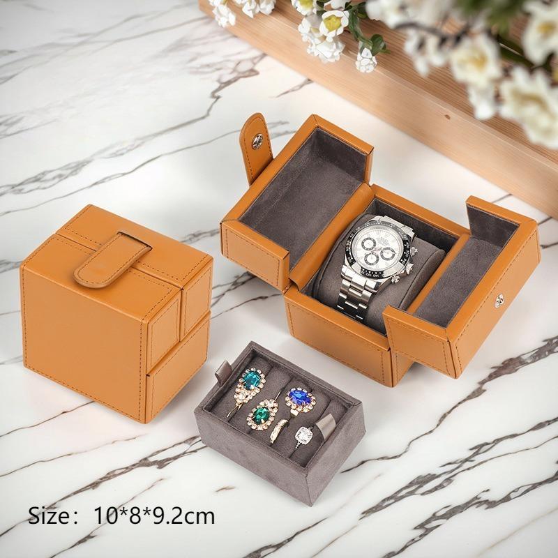 

Leather Luxury Watch Collection Box Single Wrist Watch Display Cases Rings Watch Storage Case Travel Portable Watches Boxes жовтий