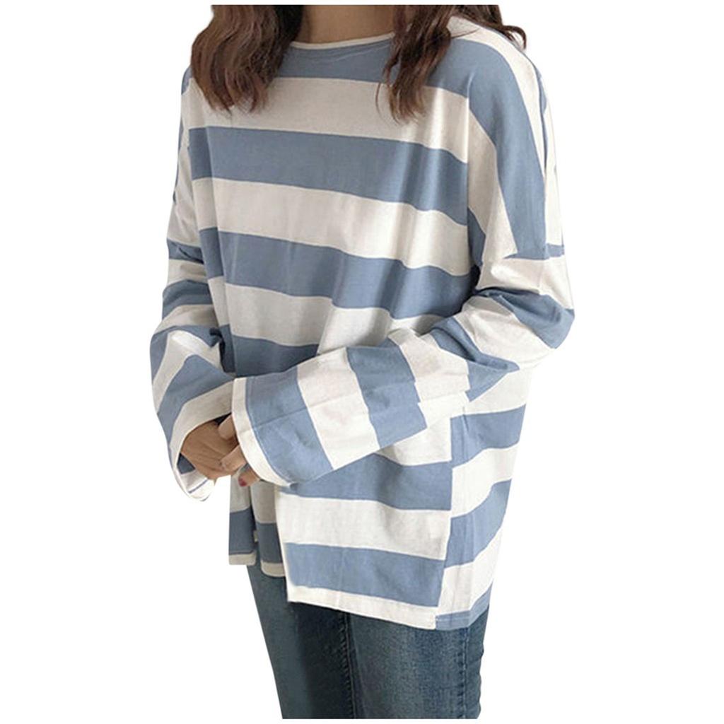 Lenjerie de corp pentru femei de primăvară și toamnă, cu mâneci lungi pentru studenți, cu mânecă lungă, coreeană, versatilă, cu dungi