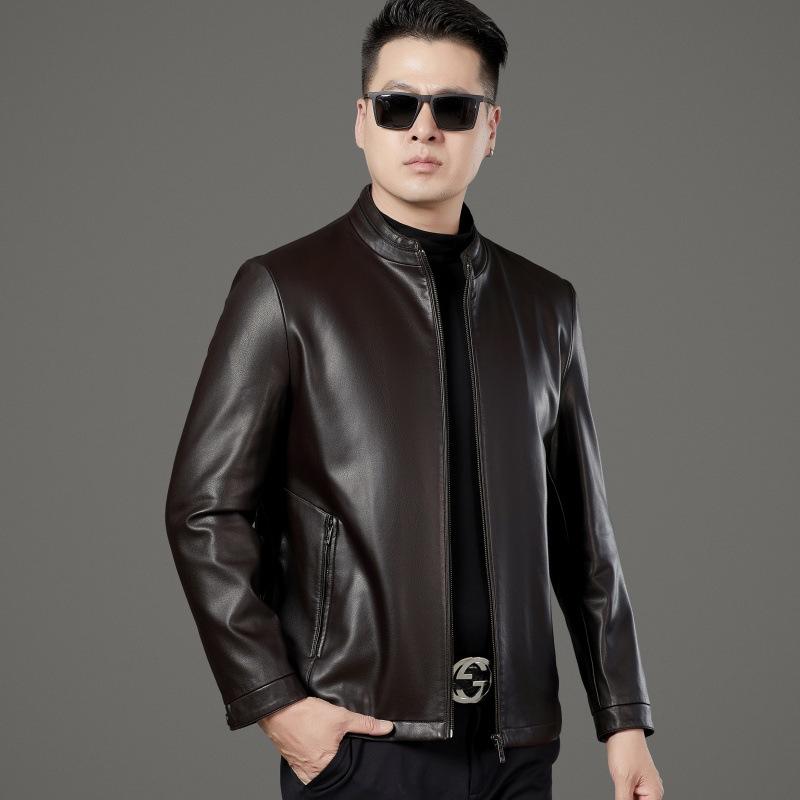 Genuine leather jacket for men, sheepskin business lapel, middle-aged dad's autumn and winter new casual leather jacket