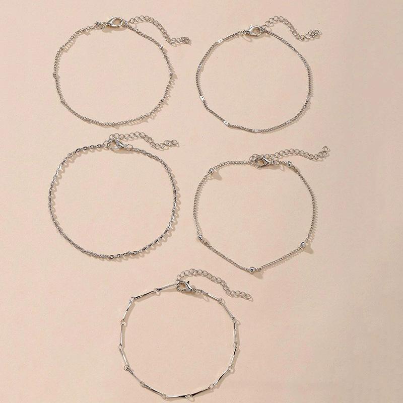 Fashion Multi-layer Anklet, Geometric Five-piece Personalized Versatile Anklet, Foot Decoration