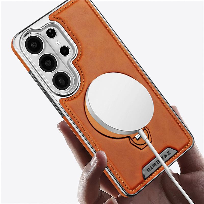 High End Leather Phone Case, for Samsung S26 Ultra S26 Plus S26 Edge 360 ° Rotating Magnetic Bracket Anti Drop Protective Cover