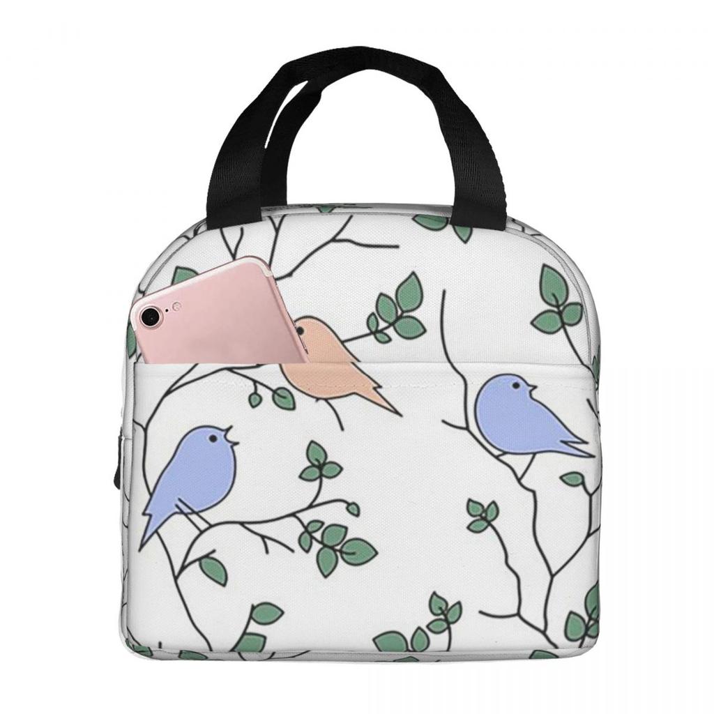 Vintage Bird And Botanical Branch Insulated Lunch Bag for Kid School Cooler Thermal Food Box Tote Portable Lunch Boxes Container
