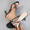 Fashion Liyke Summer Fashion Colour Gem Strap Women Slippers Sandals Round Open Toe Thin High Heels Mules Slides Summer Party Dress Shoe