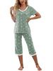 V-neck Star Print Pajama Set for Women - Short Sleeve & Loose Fit Pants