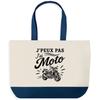 Large Blue Bottom Tote Bag I Can't I Have a Motorcycle I Can't Minimalist | Cotton Canvas 170 G/m² 27 L Inner Pocket Handles 64 Cm