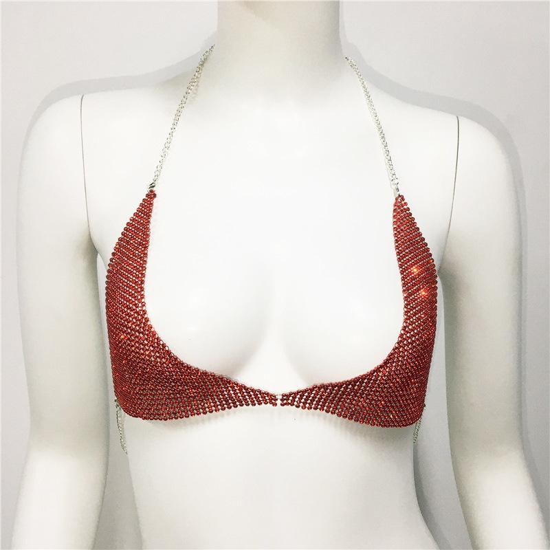 Chaîne de poitrine tendance entièrement pavée de strass et de diamants: Haut sexy à fines bretelles et dos nu pour femmes