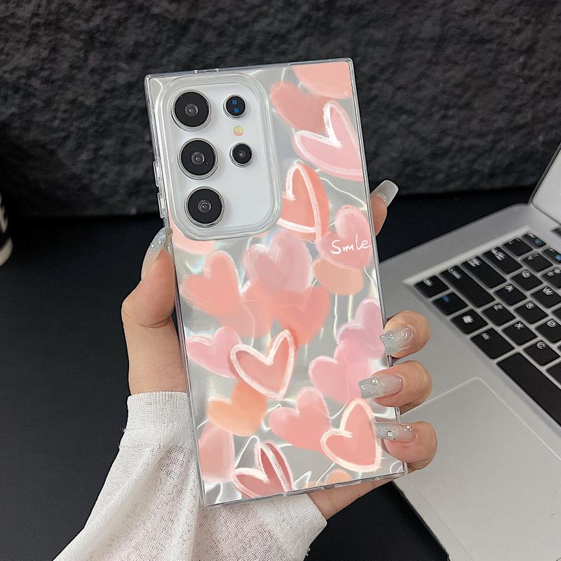 Motif Cœurs d'Amour Plume Pailletée Coque de Téléphone Rigide en PC Pour Samsung S25 Ultra S24 FE S23 A36 A56 A16 A55 Pailletée Antichoc TPU Bord Souple Mince