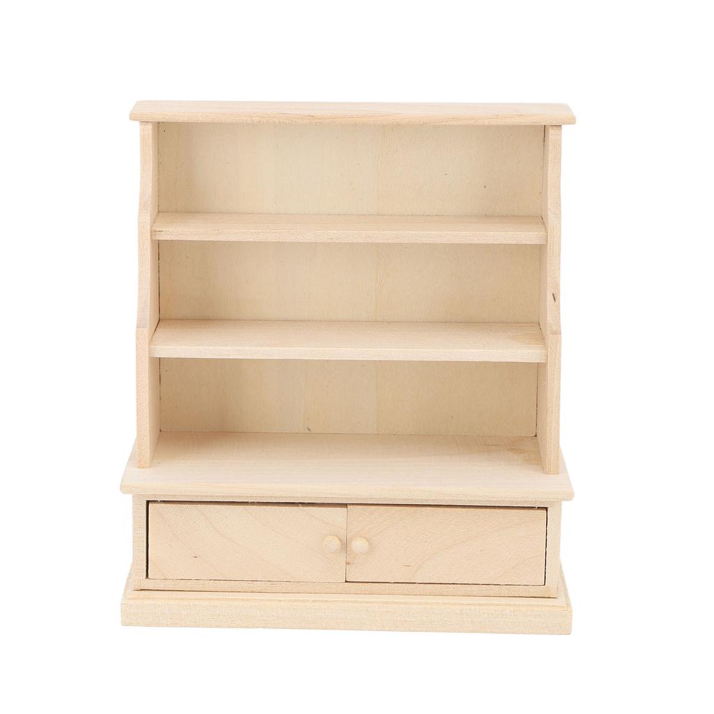 Dollhouse Bookshelf 1:12 Wooden Miniature Decoration Rugged Dollhouse Bookcase for Kids Bedroom Playroom