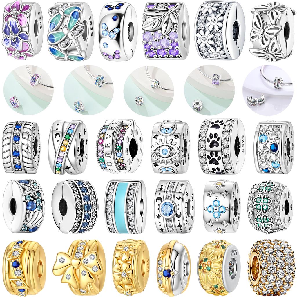 Luxury Copper Colorful Spacer Beads Flowers Butterfly Star Moon Clip Charm For Original Diy Bracelet Fine Jewellery