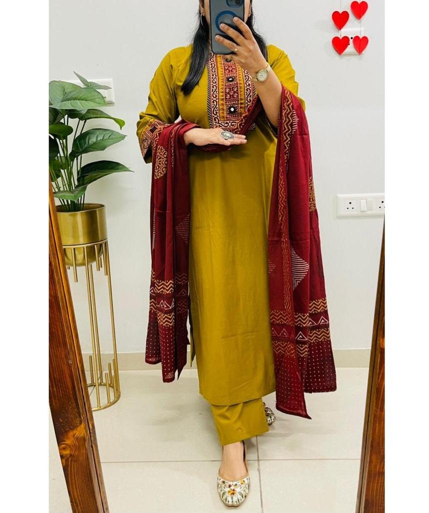 Ensemble Femme Designer Coton Kurta Pantalon Dupatta Indien Bollywood Haut Tunique Kurti Salwar Suit