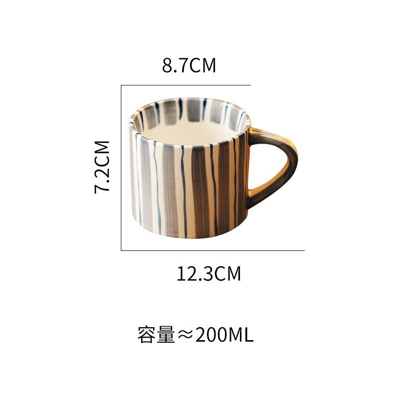 Hand Painted Japanese Household Ceramic Mug Retro Striped Medieval Coffee Cup Breakfast Cup Afternoon Tea Cup Couple Cup