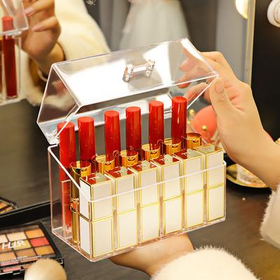 Transparent Cover Cosmetic Lipstick Storage Box Dustproof Desktop Multi-grid Makeup Organizer Plastic Material Lipstick Rack