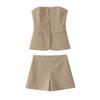 2025 Spring Women's Plaid Strapless Top and High-Waisted Shorts Set