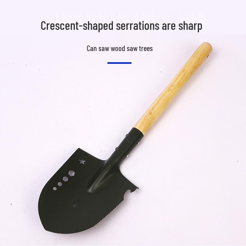 Manganese Steel Green Entrenching Tool: Small Iron Shovel with Wooden Handle for Flood Prevention and Firefighting.