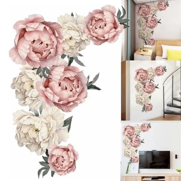 Neuer 3D Pfingstrosenmuster Wandaufkleber Kunst Aufkleber Hintergrundaufkleber für Zuhause Wohnzimmer Schlafzimmer Dekor