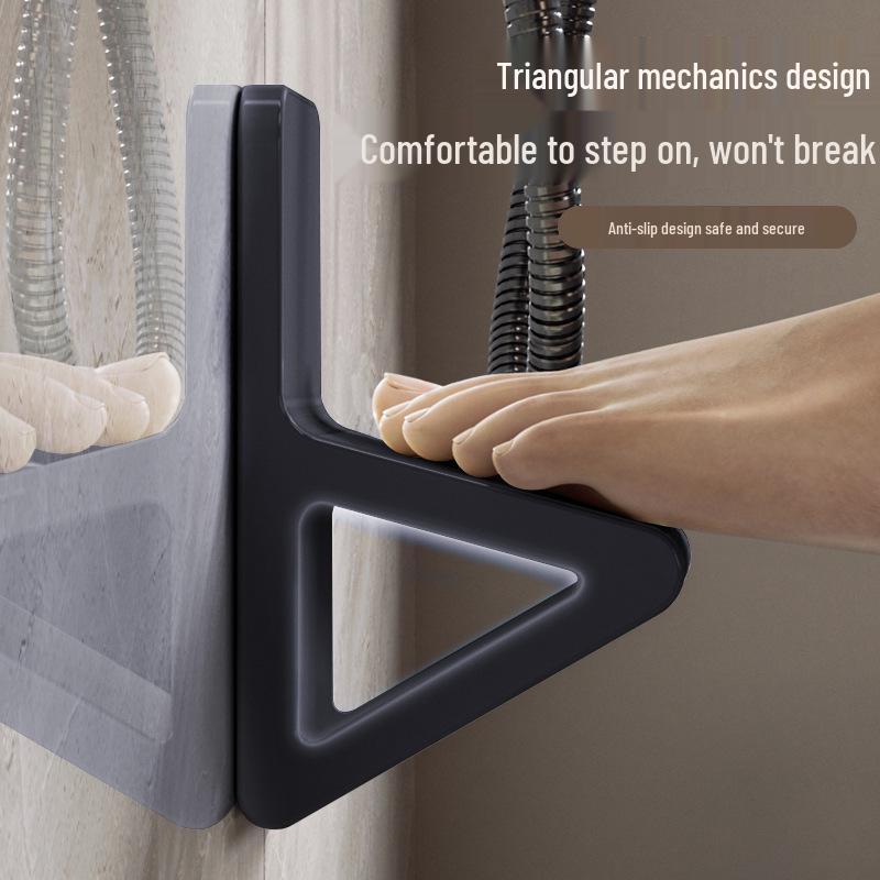 Traceless Wall-Mounted Anti-Slip Foot Washing Stool with Triangular Design and Storage