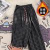Trendige Stofffleece karierte Hose Herren Herbst Jungen vielseitig Sport fauler Stil locker gerade Herren Freizeithose