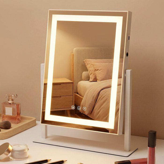 Miroir de maquillage lumineux - NETTLIFE - Hollywood - 30×40 cm - Blanc - Fixation murale