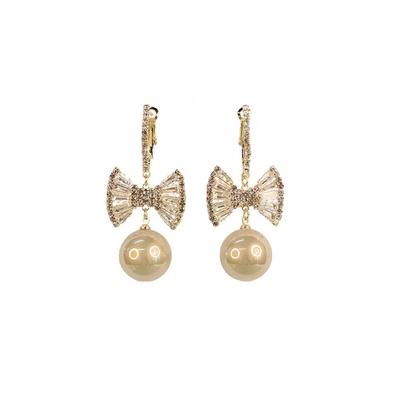 Light Luxury Bow Pearl Earrings Celebrity Style Premium Sense Personality Versatile Ear Jewelry Earrings