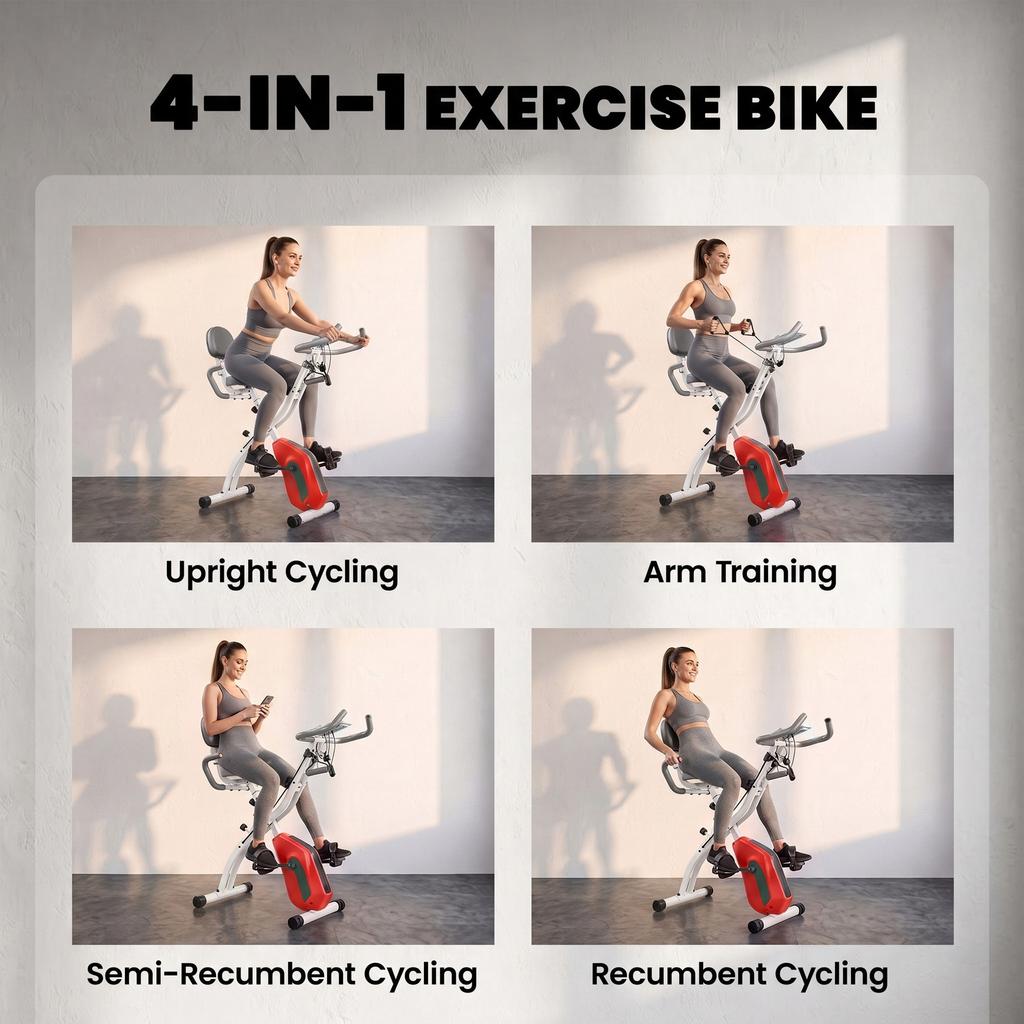 4-In-1 Folding Exercise Bike with Bluetooth App, Wheels, Orange