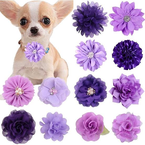12PCS Pet Collar Flower Bow Collar Detachable Flower Embellishment for Cat Dog,Pet Supplies for Birthday Party