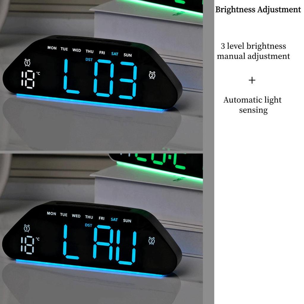 LED Digital Alarm Clock Temperature Week Date Display Timer Brightness Adjustment Electronic Table Clock with Ambient Light