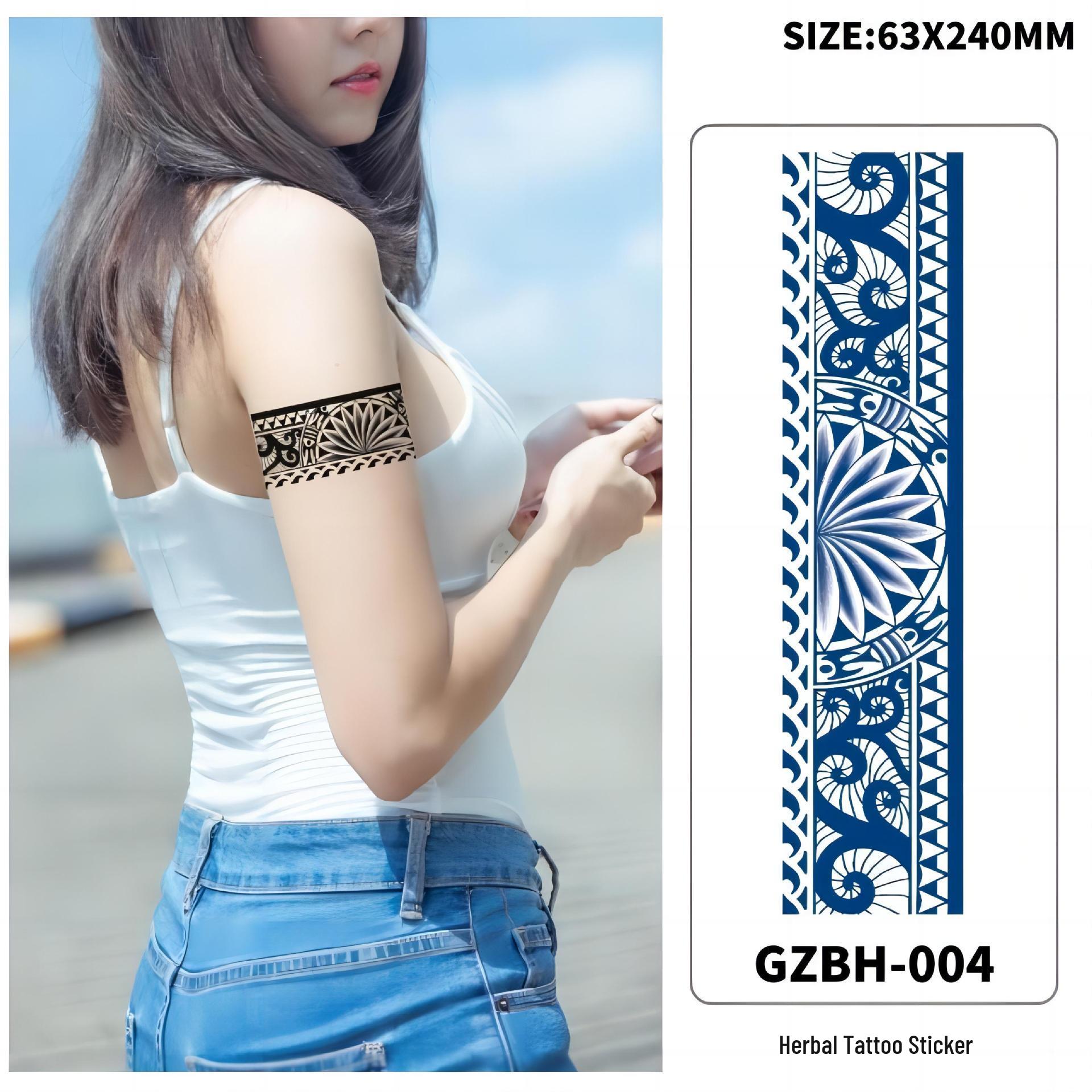 Waterproof Herbal Semi-Permanent Flower Armband Faux Tattoo Stickers 63x240mm