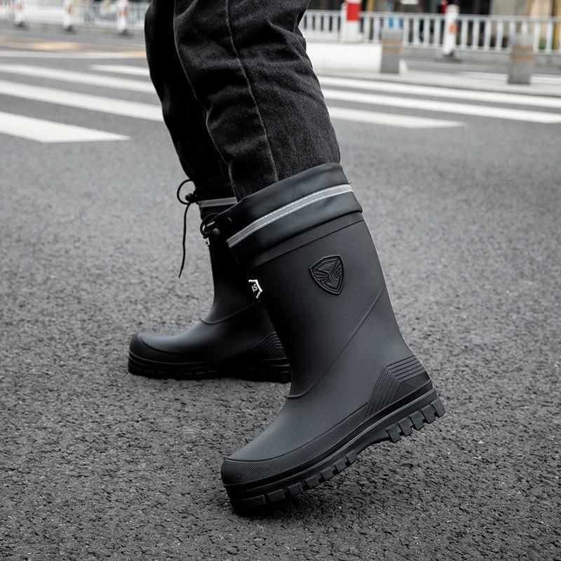 Waterproof Shoes Men's Rain Shoes Fashion Medium Tube Thickened Warm Rubber Shoes Work Non-slip Fishing Kitchen Rain Boots