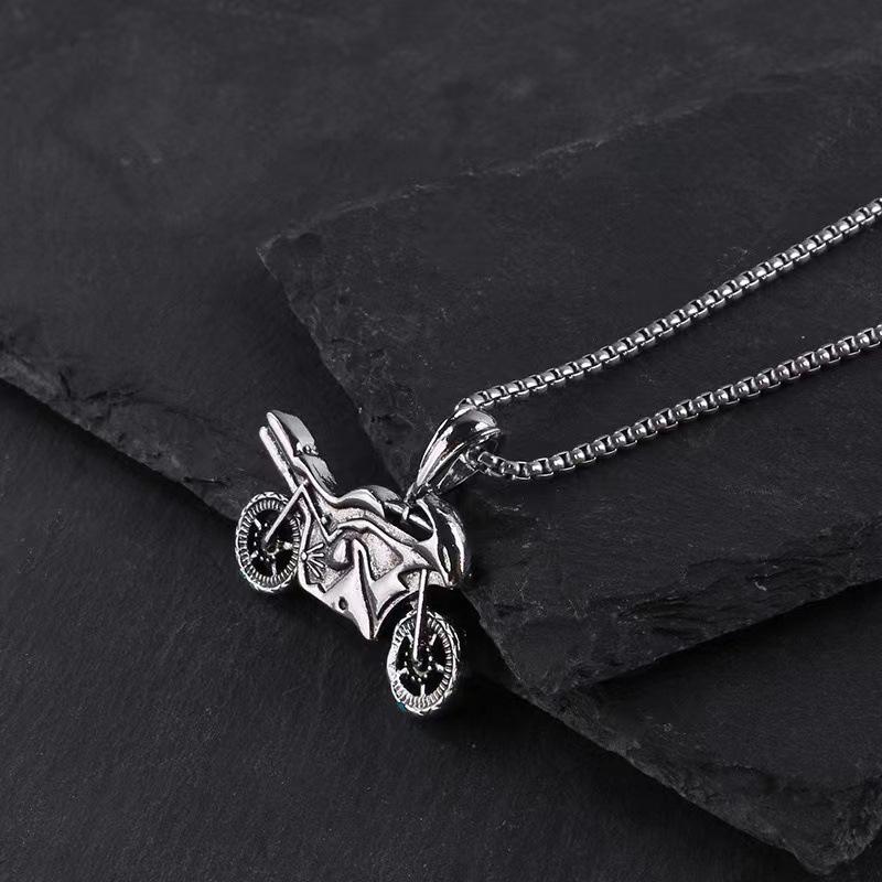 Korean Style Retro Motorcycle Pendant Necklace - Unisex Hip Hop Sweater Chain