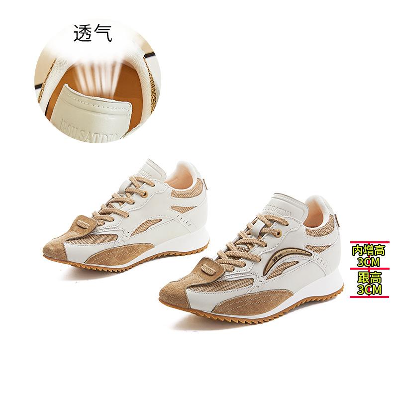 Inner Height Increase 3cm Leather Pointed Dad Shoes Women's 2025 Spring and Summer New Casual Moral Training Shoes Platform Forrest Gump Shoes Women