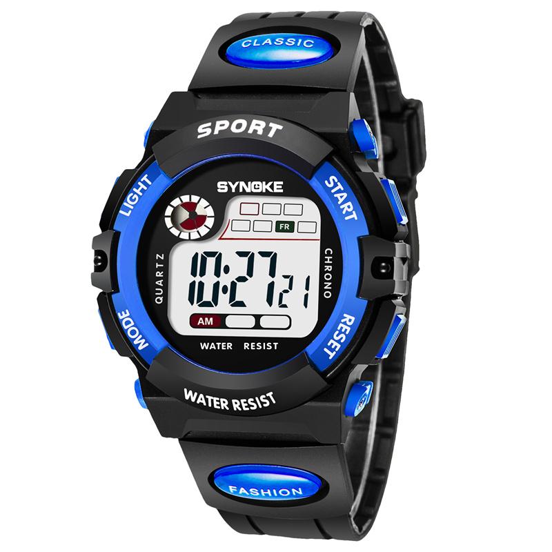 Synoke Kids Digital Sport's Watches Fashion PU Strap Led Waterproof Boy Girl Military Wristwatch Student Alarm Clock