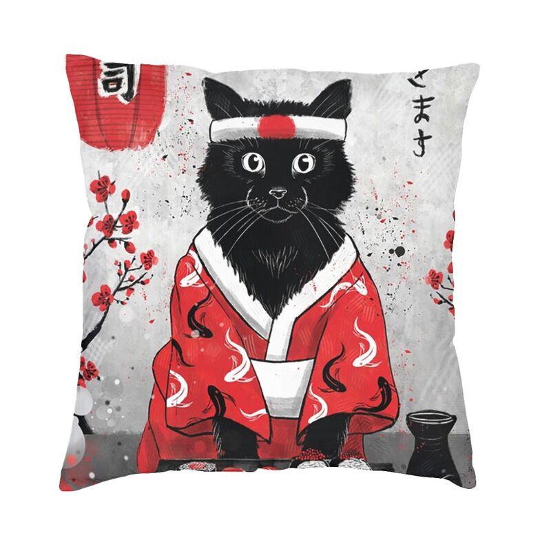 Japanese Samurai Cat Cushion Covers Sofa Home Decorative Square Throw Pillow Cover 40X40Cm