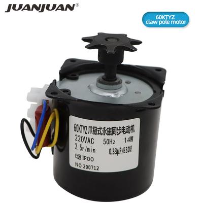 60KTYZ מוט טופר מגנט קבוע מנוע סינכרוני AC220V 14W 50Hz מנוע Micro Gear מהירות נמוכה 2.5r/min