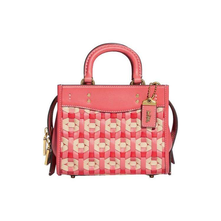 

Coach Rogue 17 Woven Top Handle Bag With Removable Shoulder Strap Women Handbags Bright-Coral CB838-B4P48 Basic Set (Bag+Dust Bag)